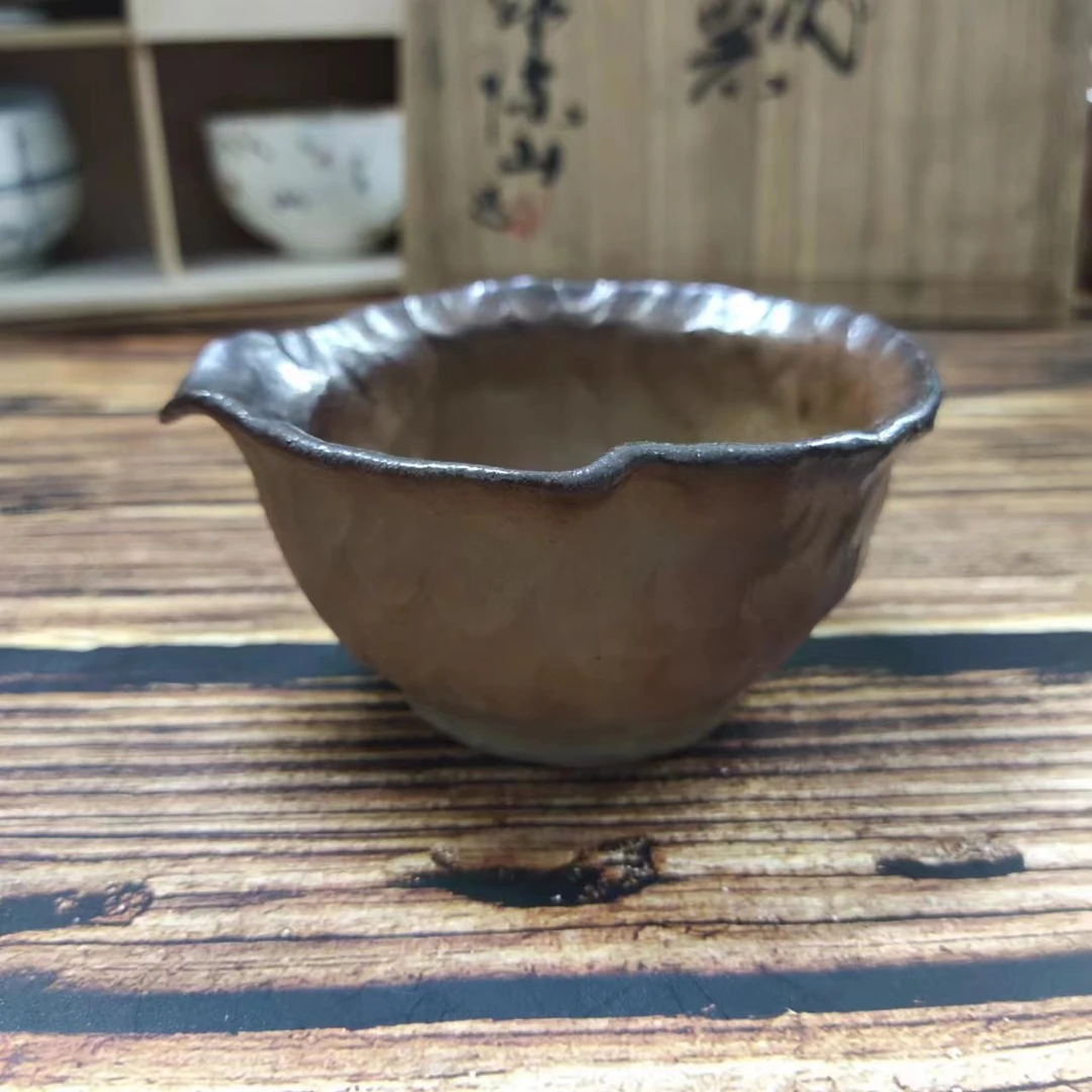 备前烧公道杯作者山口宏日式复古简约纯手工手捏分茶精美窑变火痕