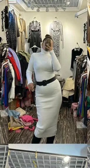 秋冬新款修身中长款过膝针织打底包臀连衣裙气质款包邮