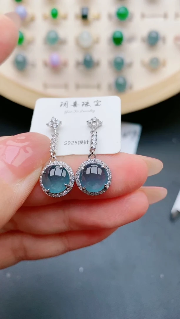 【闪购商品】翡翠耳饰银S925镶嵌08050