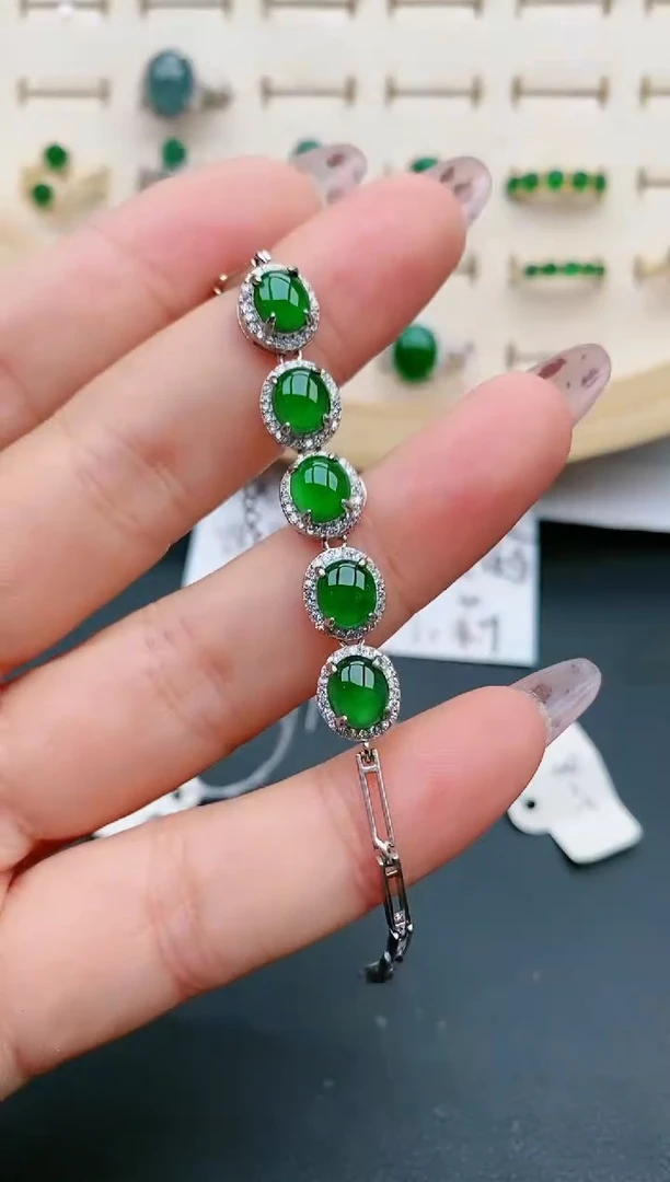 【闪购商品】翡翠手链银S925镶嵌55555