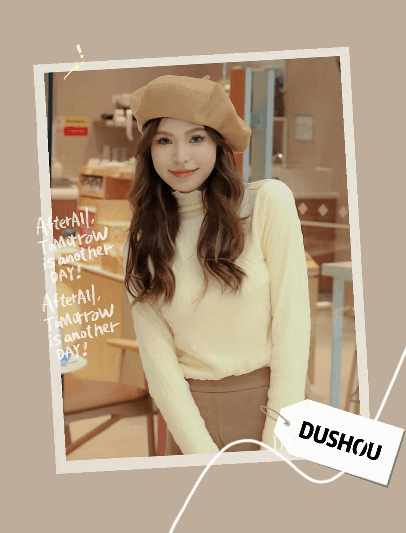 DUSHOU百搭半高领法式温柔加厚蕾丝衫