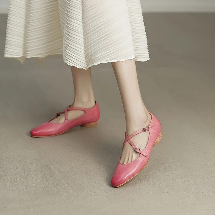 34-39码  重工水洗马皮平跟玛丽珍单鞋