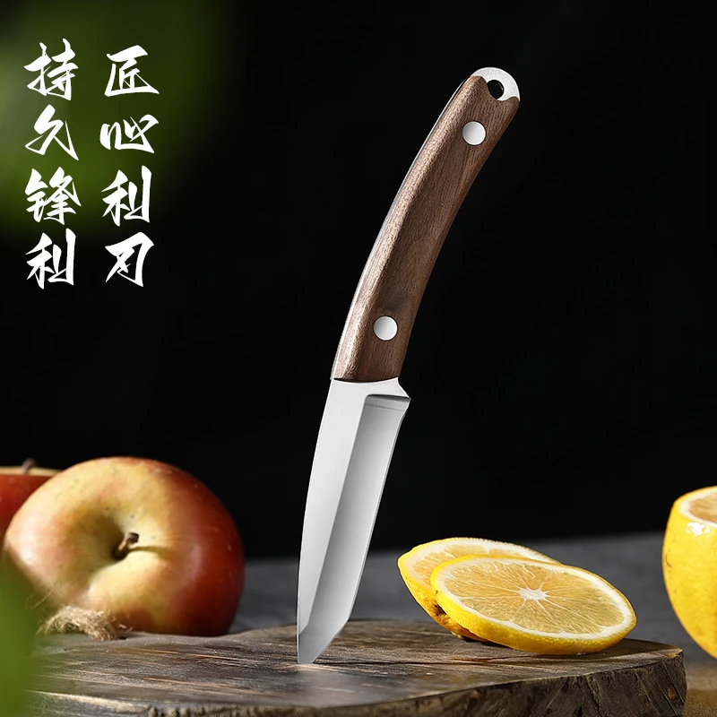 不锈钢糊涂实木镜光家用水果刀吃肉刀露营便携手把肉切肉切菜小刀