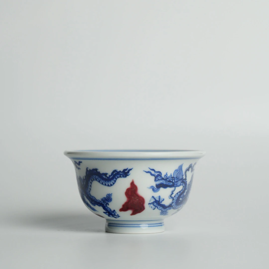 达观MXQY84【节庵】詺兮节庵釉里红龙压手杯100cc景德镇瓷器观达