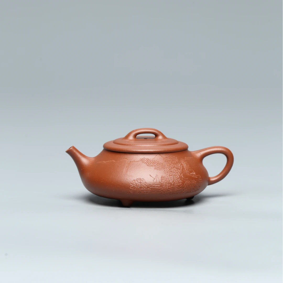 达观SD52【紫茗轩】杜成平 喜瓢刻绘 红清水 180CC紫砂壶青墨