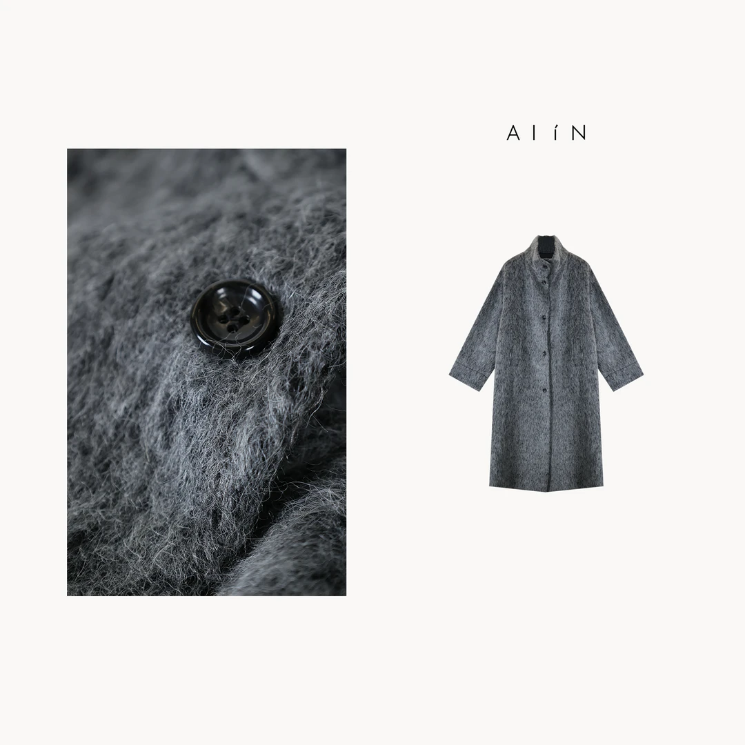 ALIN【廓型羊毛大衣】秋冬季高级感单排扣气质毛呢大衣24-AWD22349