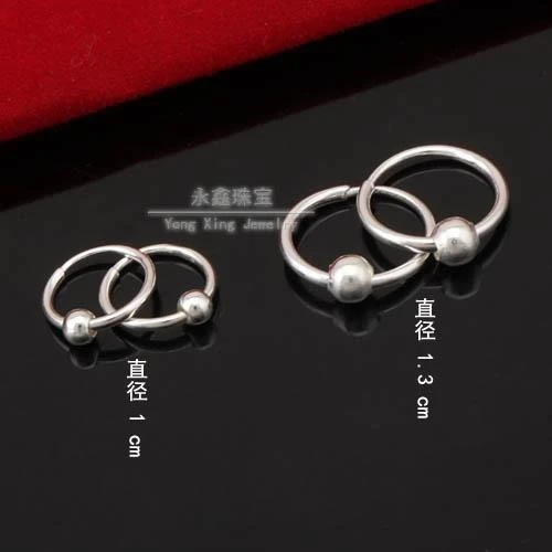 足银耳饰 999纯银耳环小耳圈男女韩版转运珠耳骨环简约防过敏素银