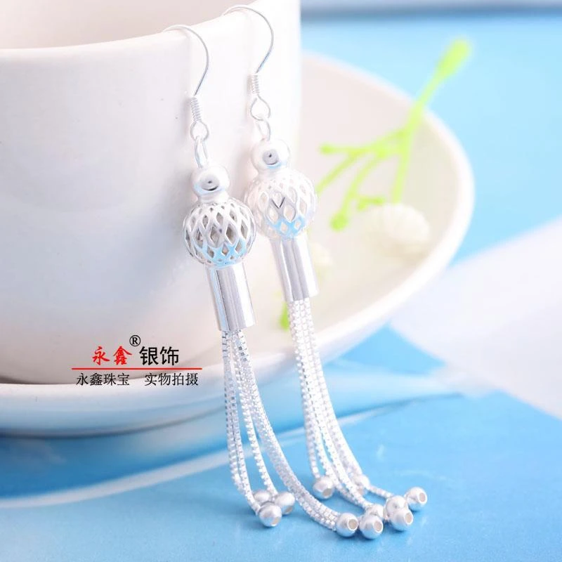 足银耳饰 999纯银耳坠女流苏韩版长款夸张气质瘦脸耳挂防过敏百搭