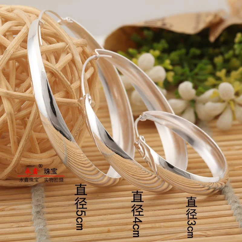 足银耳饰 999纯银大耳环实心女气质大圈圈夸张超大耳圈亮面潮轻奢