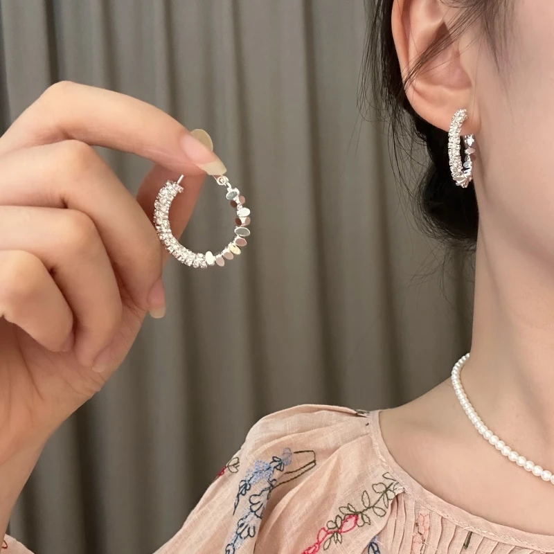 铜合金耳饰 【么么专属】轻奢双面碎银子圈圈耳环 银针 设计感耳钉