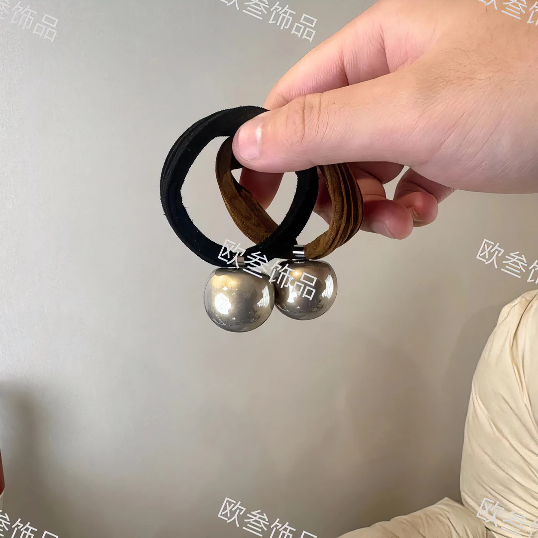 dcq067大灰珠发圈优雅珠珠纯色发绳不扯发百搭高弹力头绳发饰时尚