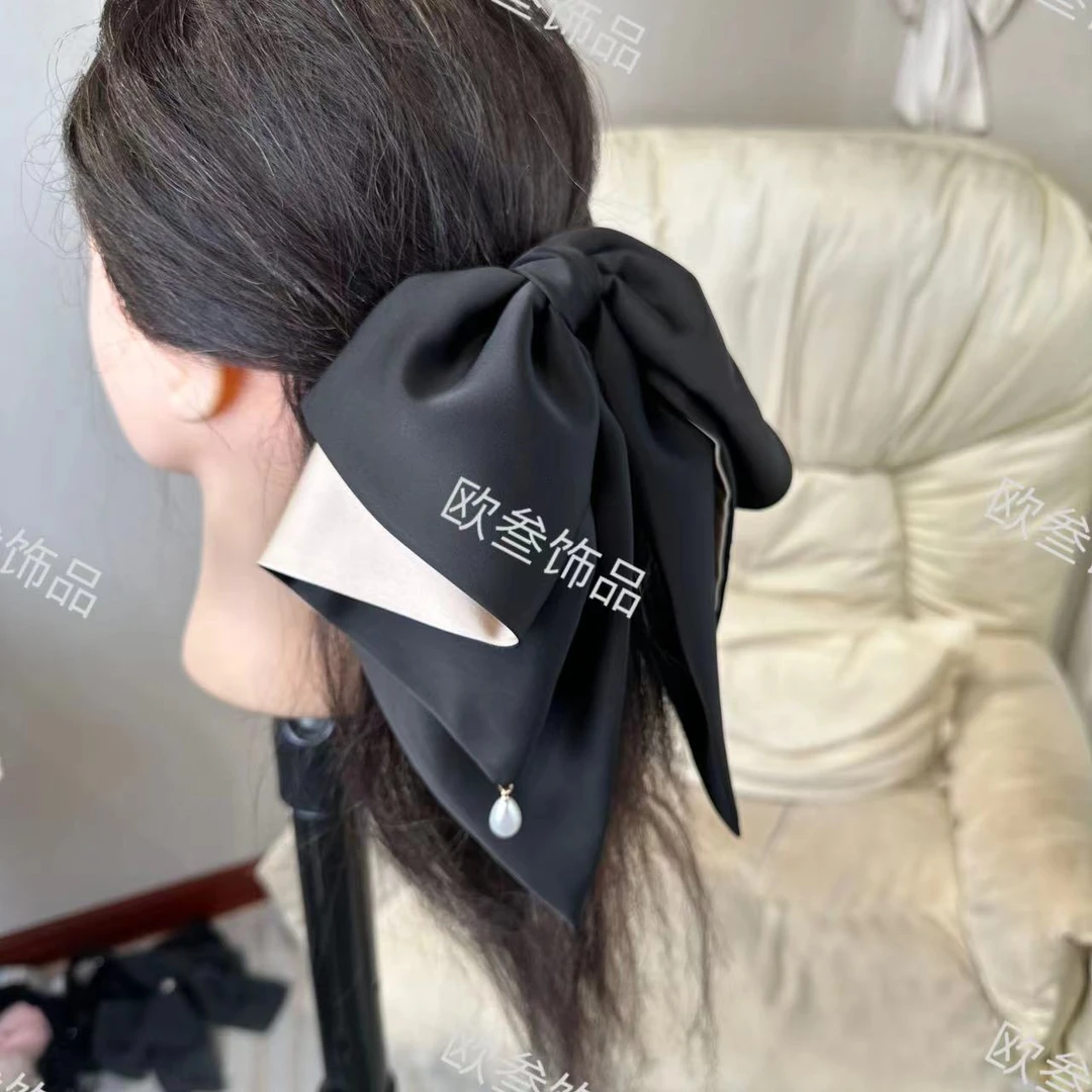 非金属布艺发饰 zj206锻面大版挂珠香槟黑色拼接小抓夹马尾夹发饰