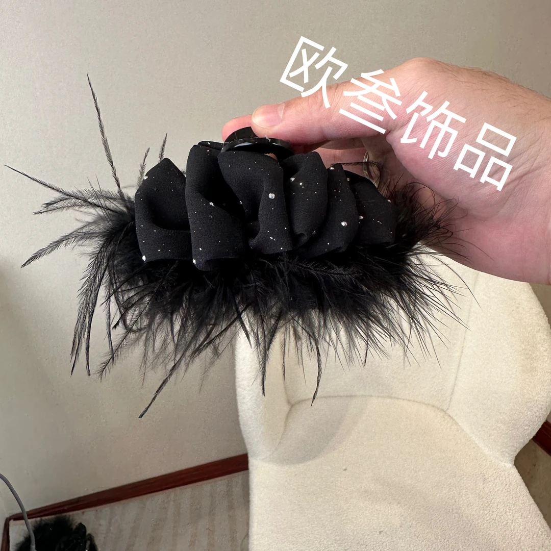 zj357满天星泡泡羽毛11cm鲨鱼夹发饰高级饱满蓬松发夹