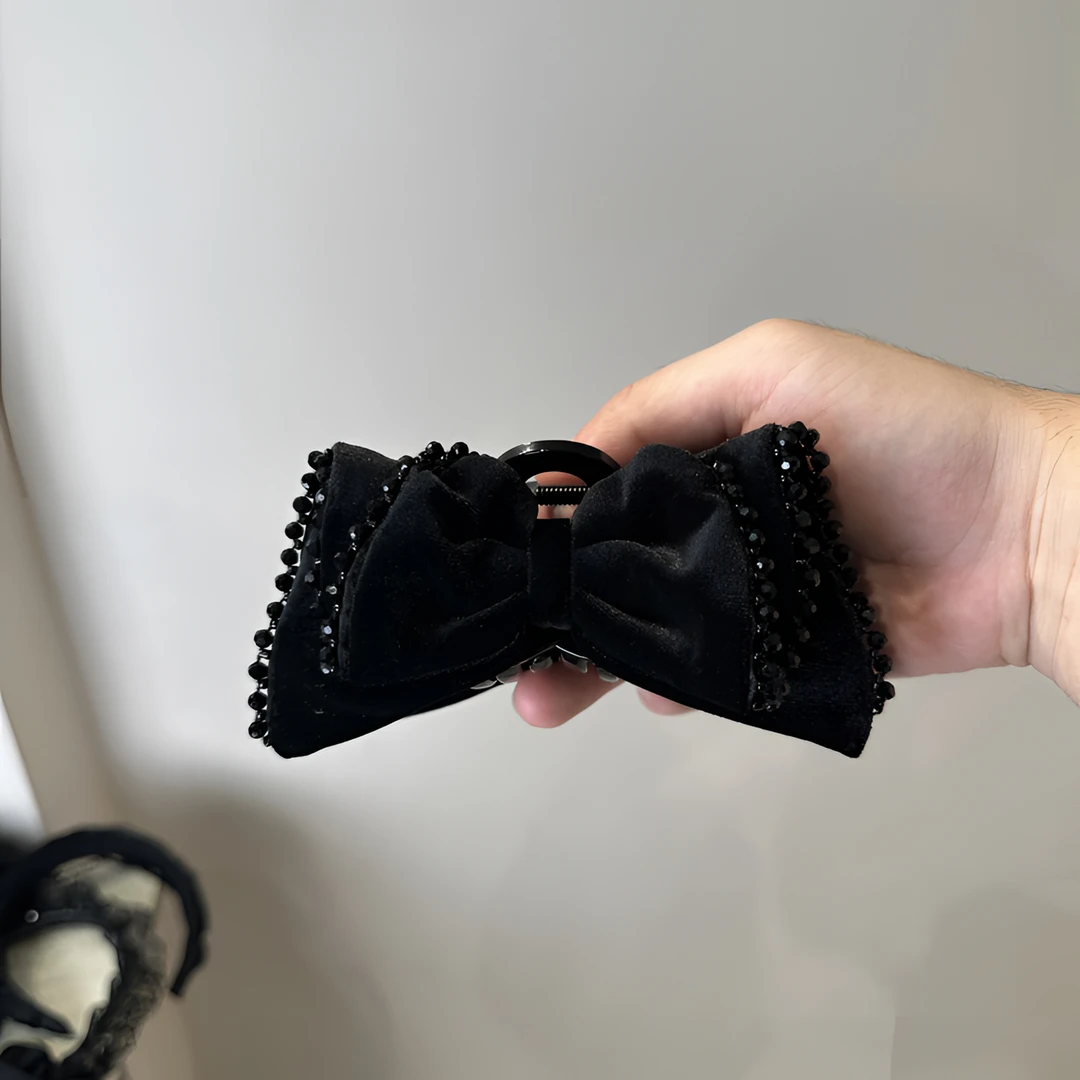 zj361丝绒梯形蝴蝶结发饰发夹大抓夹鲨鱼夹秋冬新款氛围感发饰