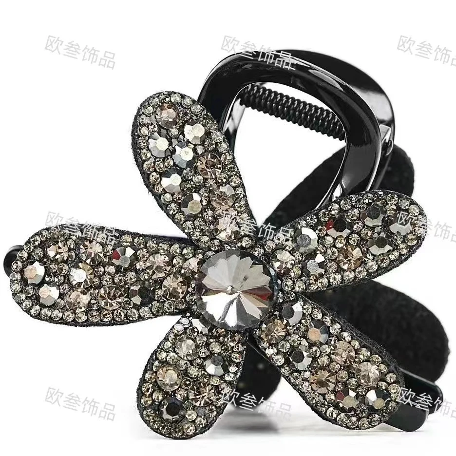 zj291【花嫣抓夹】星光闪闪满钻花朵抓夹轻奢高级感后脑勺盘发发饰