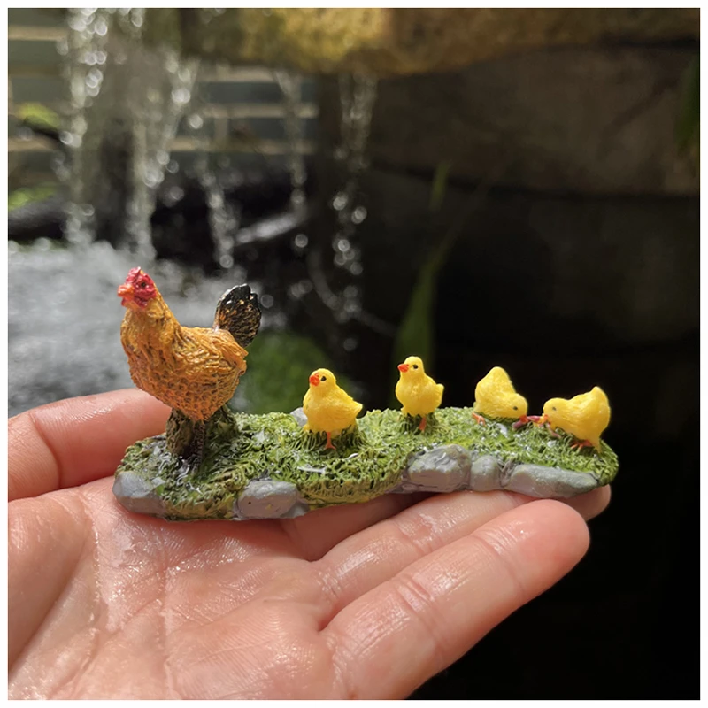 小公鸡小母鸡一家小鸭子一家装饰摆件手工制作造景花盆装饰工艺品