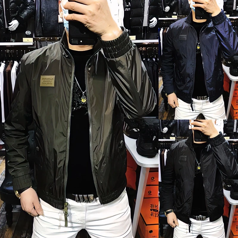 商务立领外套男士欧洲站纯色帅气休闲上衣时尚净版百搭高级感夹克