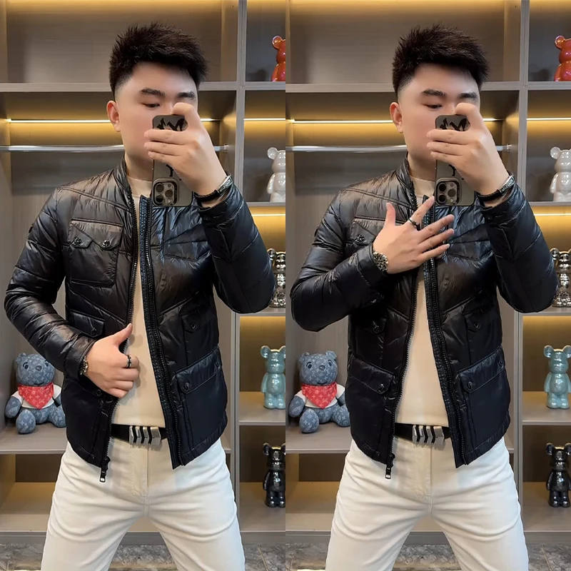 冬季新款立领羽绒服男士欧货简约多口袋短款外套百搭时尚宽松夹克