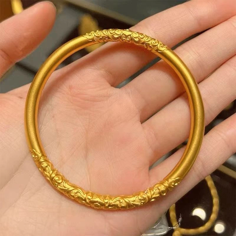 合金手镯 卷草纹手镯首饰饰品手工素圈真金金色镯子（点击选圈口）