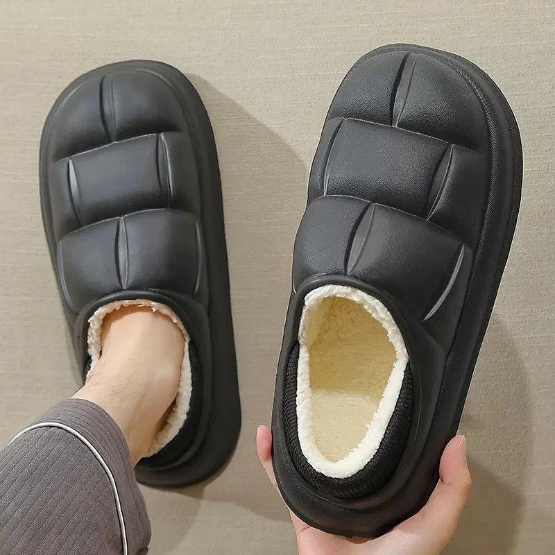 防水棉拖鞋男款冬季包根厚底防滑情侣家用居家保暖毛绒棉拖鞋女款