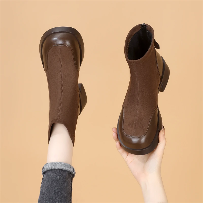 法式增高马丁靴女短靴2024秋冬新款韩系小踝靴厚底舒适弹力瘦瘦靴