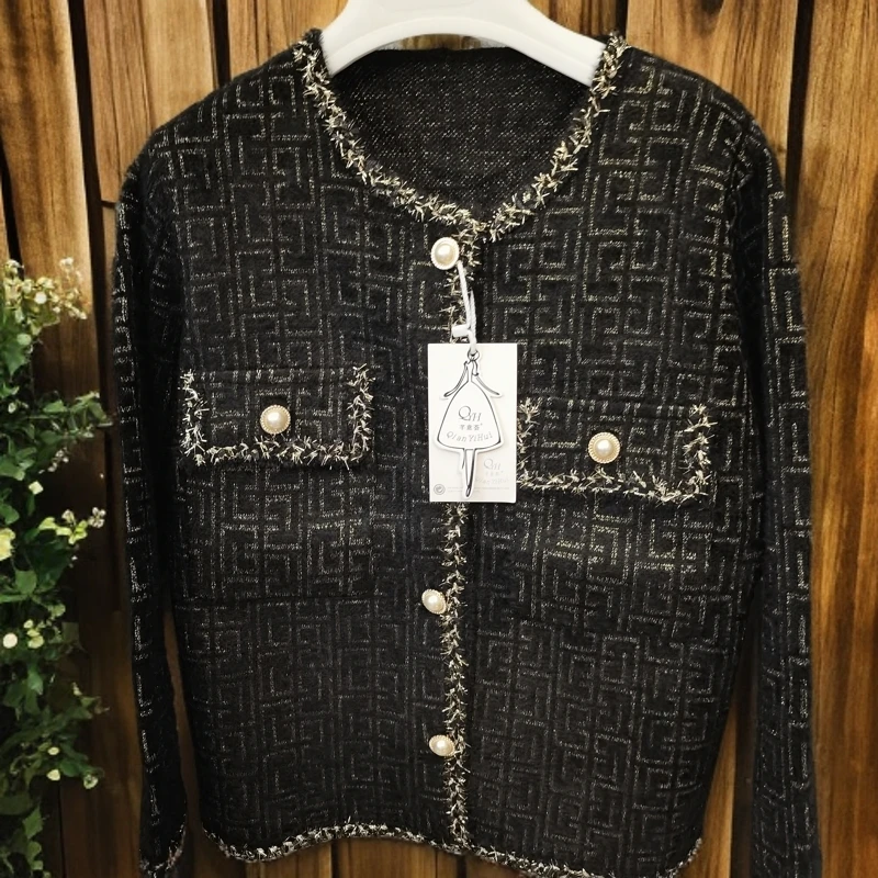 毛昵开衫小香风外套大码女上衣女外套气质长袖针织短款时尚休闲