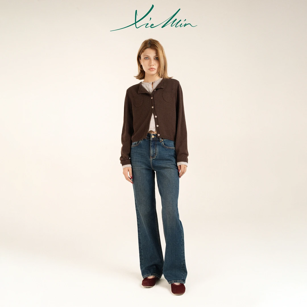 谢敏法式复古丹宁老钱风修身显瘦直筒窄版牛仔裤女