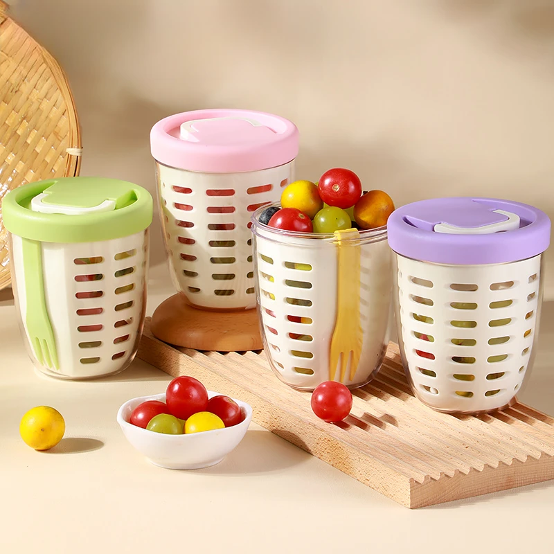 ins风早餐沙拉杯带叉子带盖外出随身便携水果蔬菜轻食牛奶杯家用