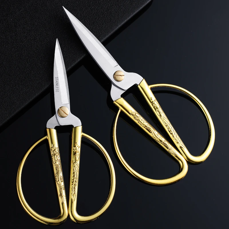 龙凤剪刀金色家用剪彩庆典复古开业婚礼精致小剪子手工裁缝剪尖头