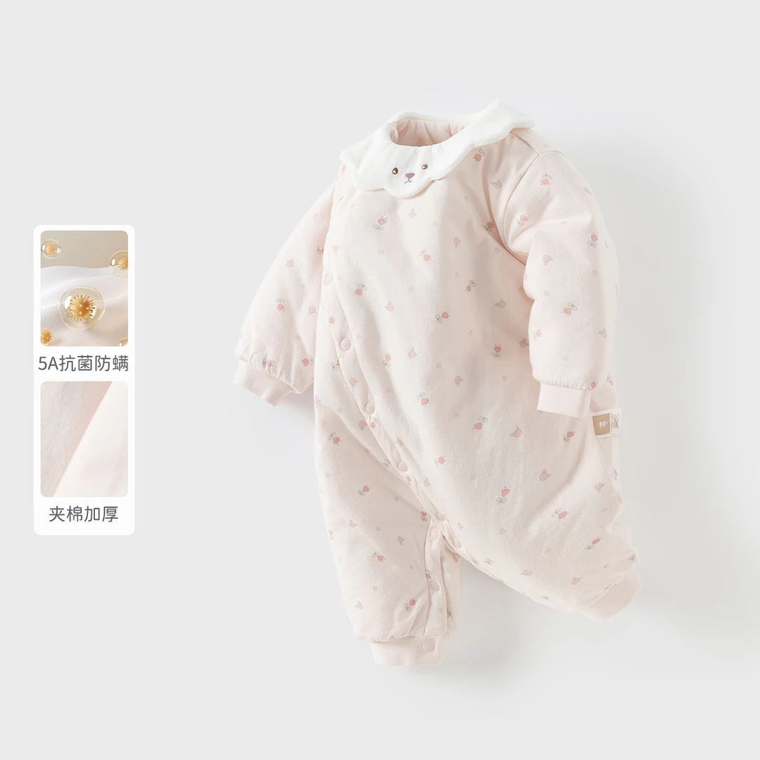 【抗菌防螨】戴维贝拉新生儿爬服2025冬季加厚夹棉连体衣宝宝外出服