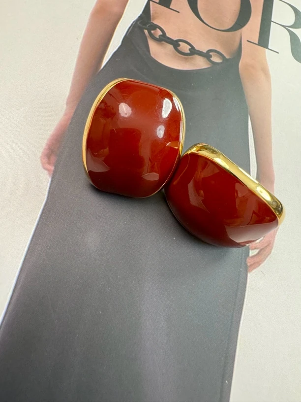 铜合金耳饰 E0062珐琅彩复古红耳钉