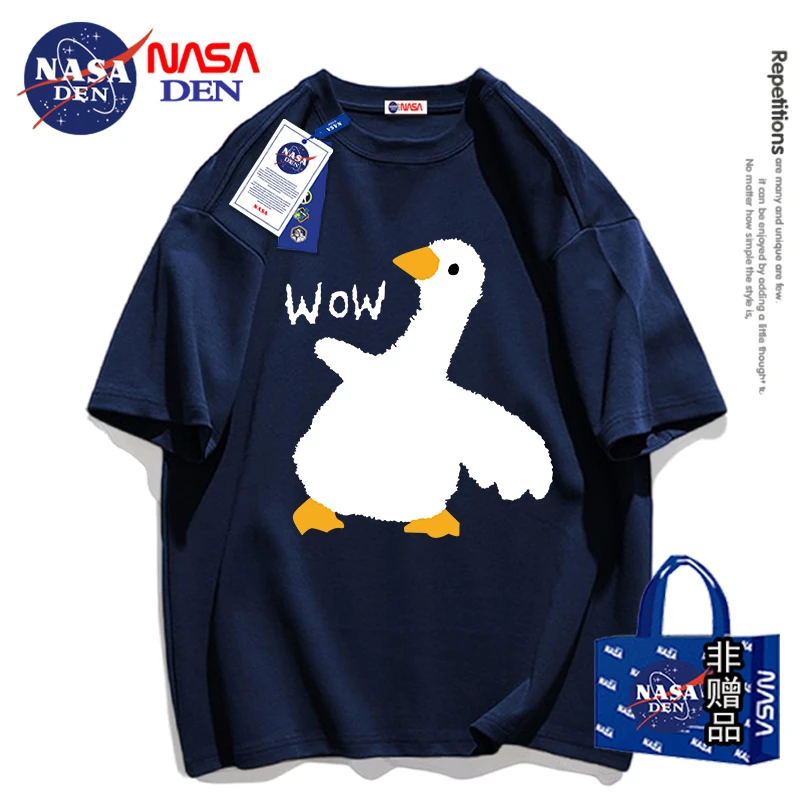 NASA联名卡通纯棉短袖t恤男女同款夏款潮牌宽松圆领五分袖情侣装