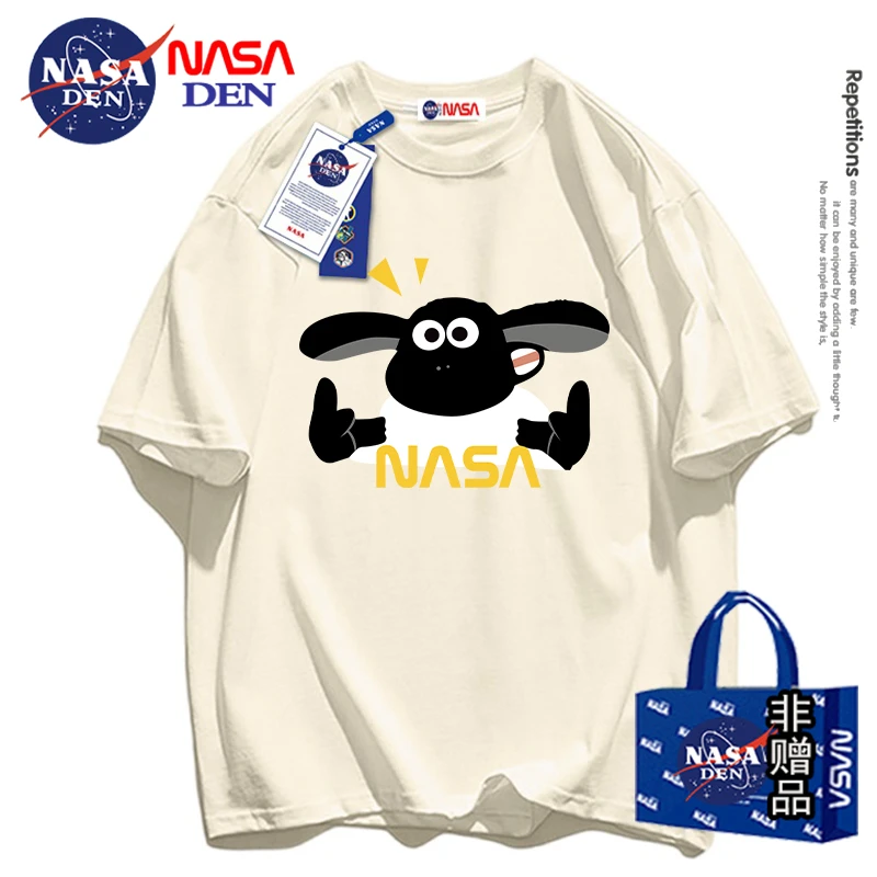 NASA联名纯棉短袖t恤男夏季新款小众设计感卡通印花T恤ins情侣款
