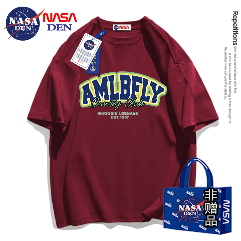 NASA联名男士纯棉短袖T恤高质量男装夏季百搭中性风男女同款上衣