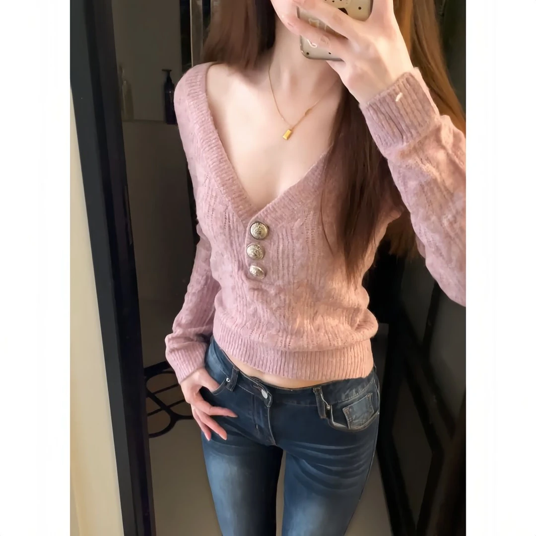 欲风粉色打底针织毛衣显瘦长袖内搭裙子女秋冬新款高级感上衣百搭