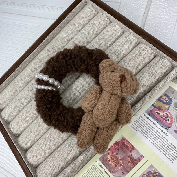 菲妮丝F-951新款毛呢小熊发圈时尚秋冬毛绒绒