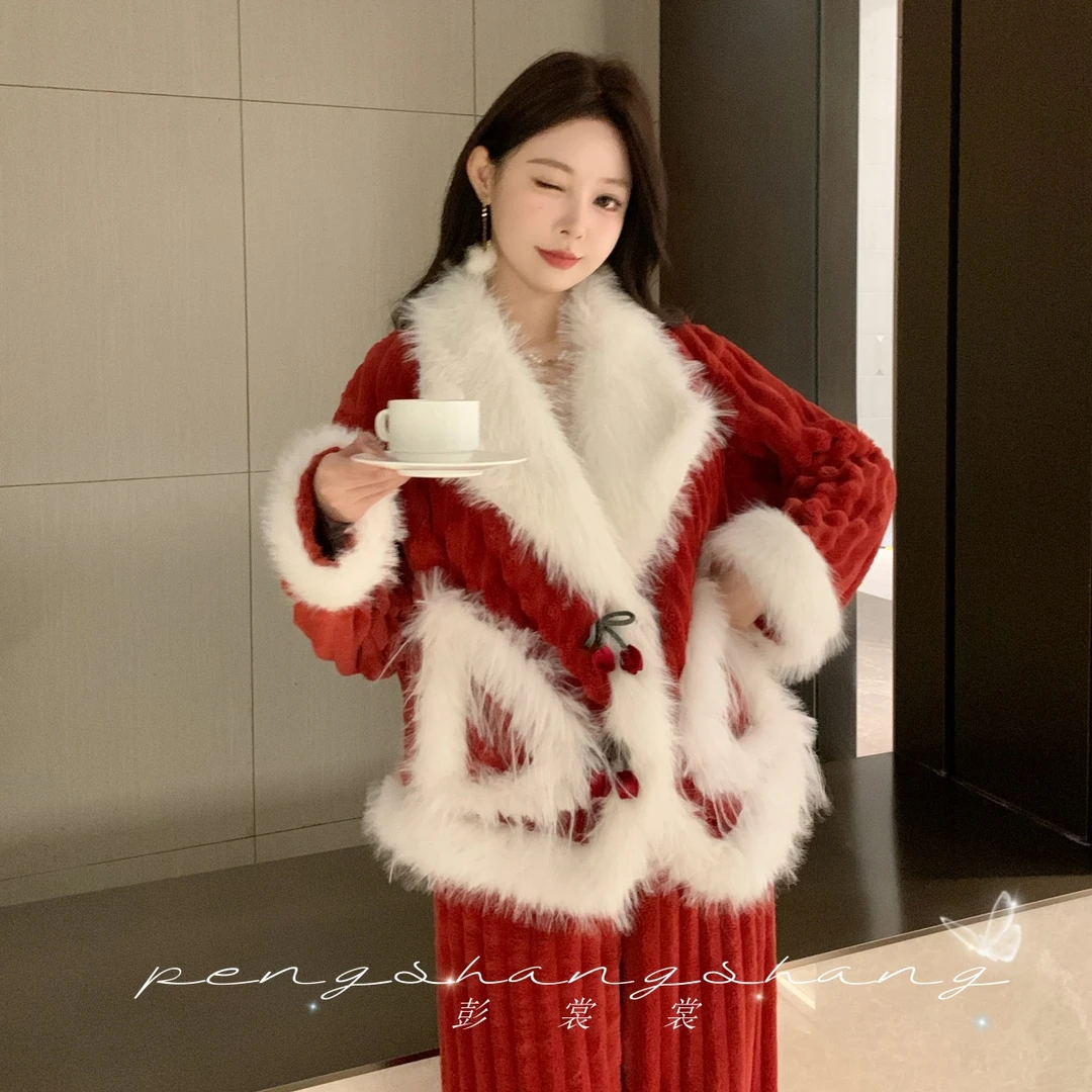 彭裳裳【圣诞宣言】冬装上新女士加厚保暖睡衣百搭舒适居家服套装