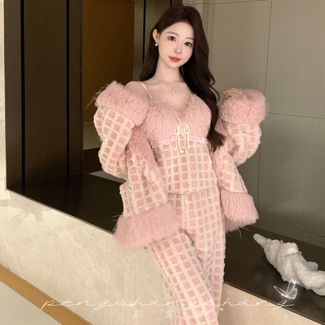 彭裳裳【 半糖甜心】冬装上新时尚气质居家服女士加厚保暖睡衣套装