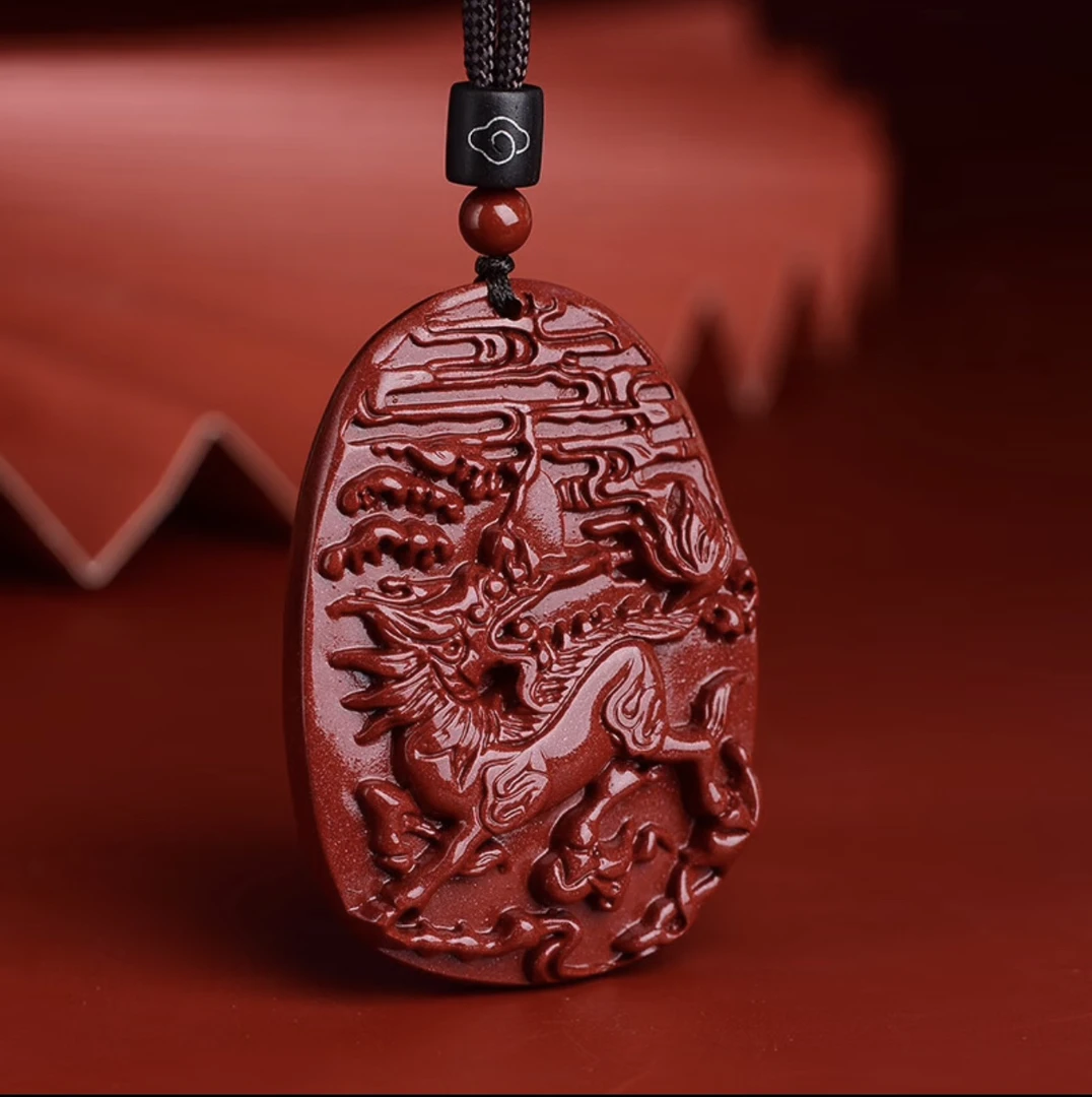 含辰砂工艺品朱砂火麒麟吊坠麒麟精美雕刻挂件饰品缺火补火