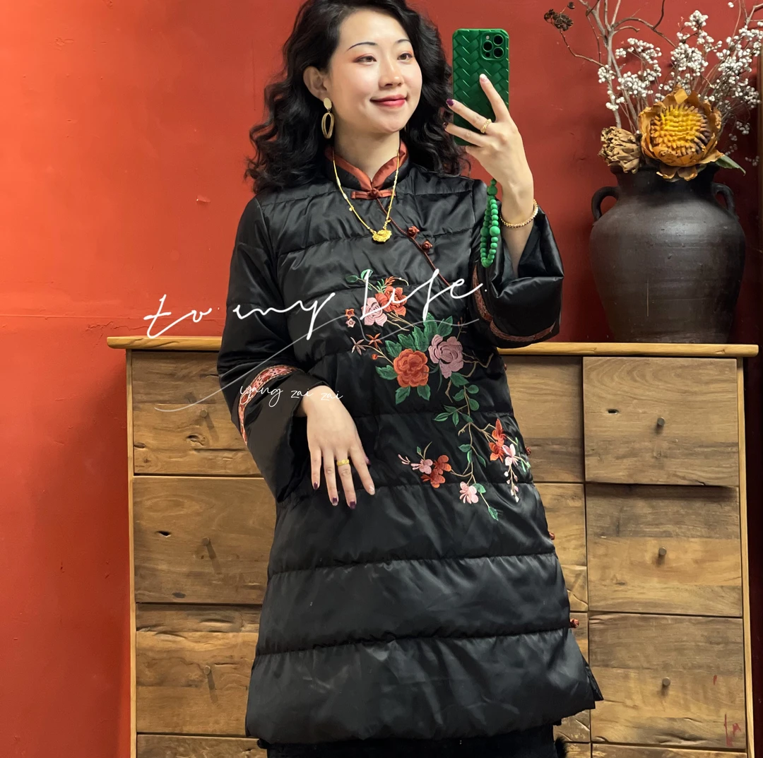 【山花漫】民族风重工刺绣羽绒服新中式气质中长款外套YRF24XL1162