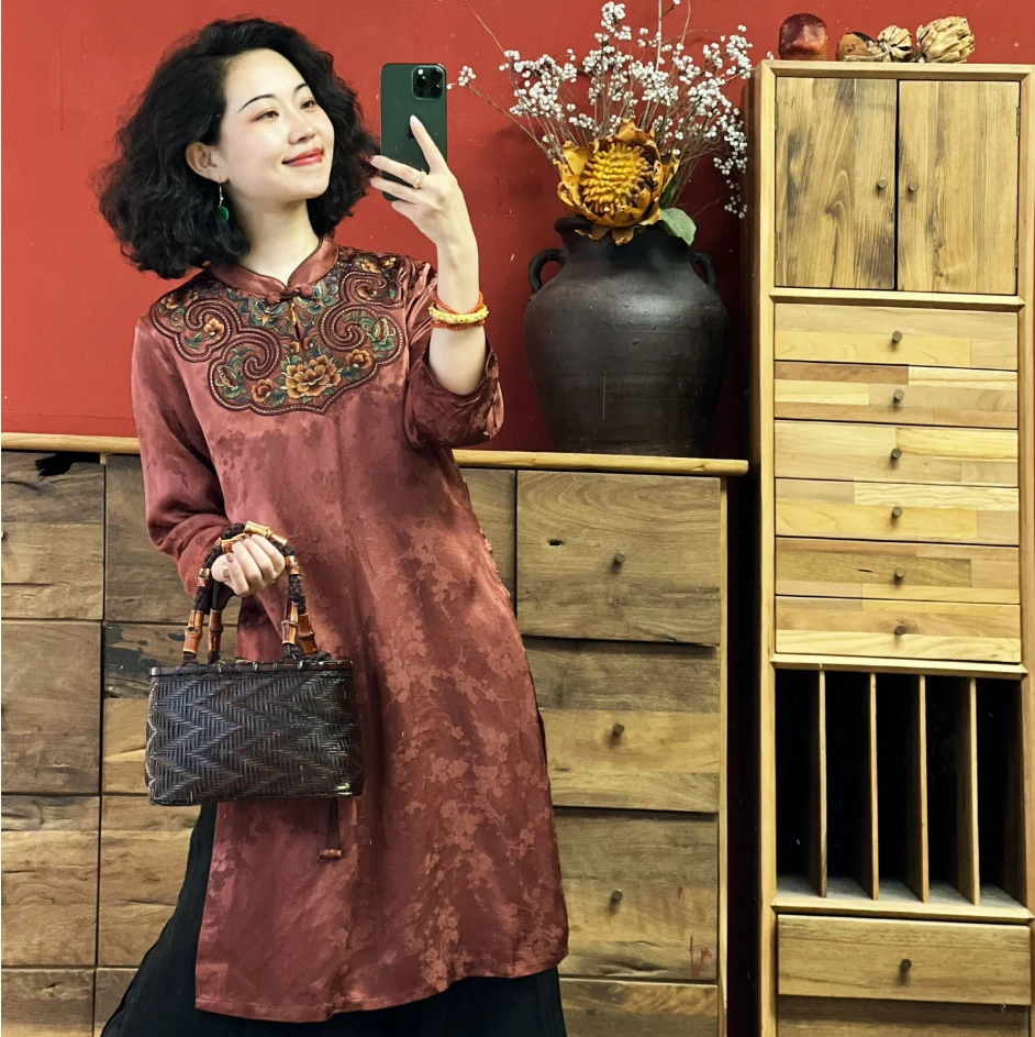 羊在在新中式茶服中长款奥黛旗袍裙连衣裙女L24YX0372