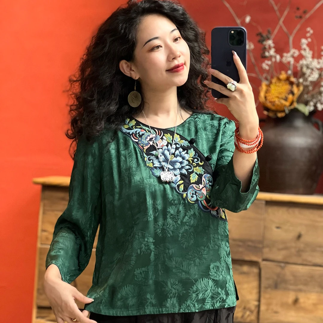 YANGZAIZAI/羊在在国风民族风刺绣复古文艺宽松显瘦上衣SY90027