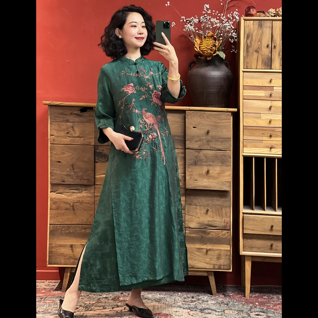 【喜鹊迎春】羊在在民族风原创设计师款(七分袖)高定连衣裙L899-1