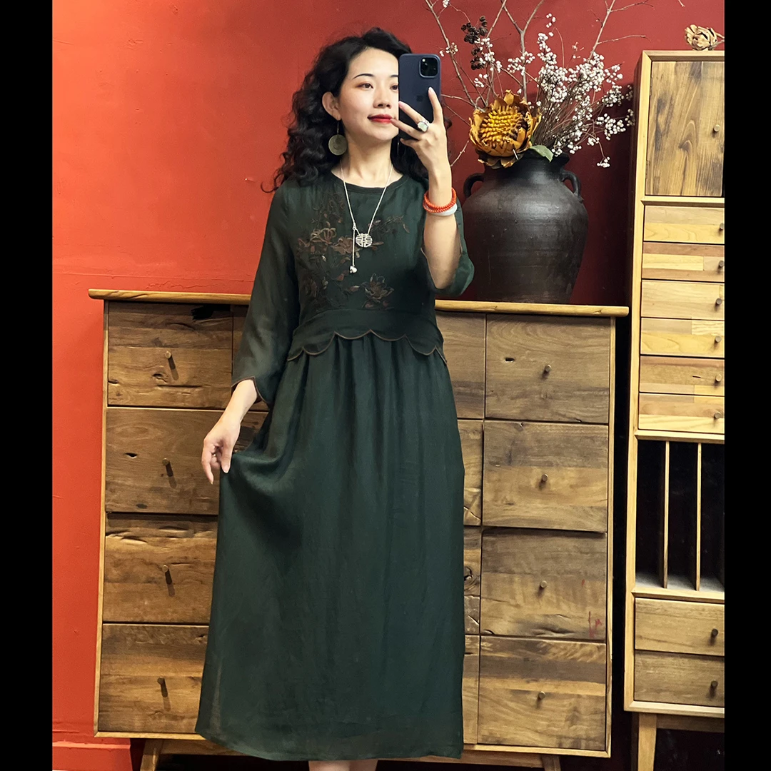 高端禅意中国风刺绣长裙改良连衣裙民族风女装L780