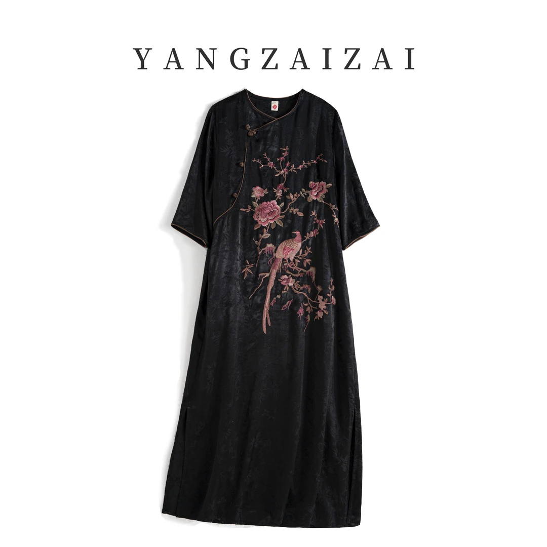 羊在在【喜上眉梢】夏季复古汉元素国风刺绣新中式连衣裙L24XL1113