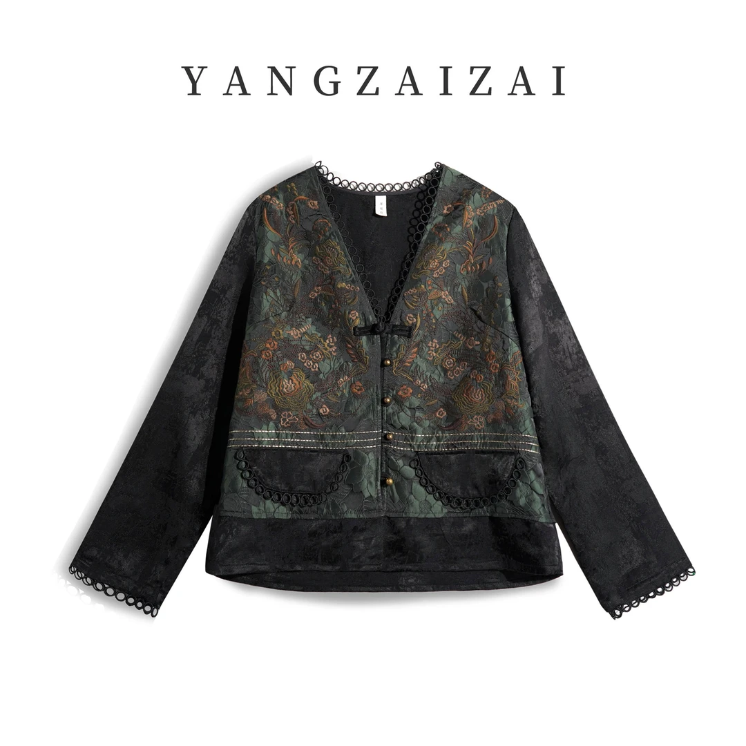【羊在在】民族风刺绣提花文艺中国风茶服小衫外套上衣SY682