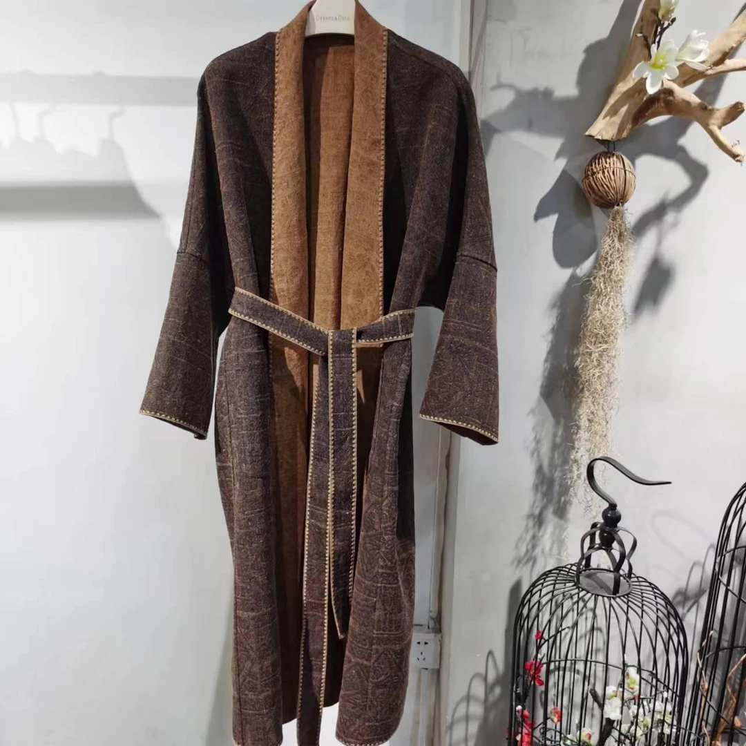 非物遗香云纱复古风长款外套风衣24160