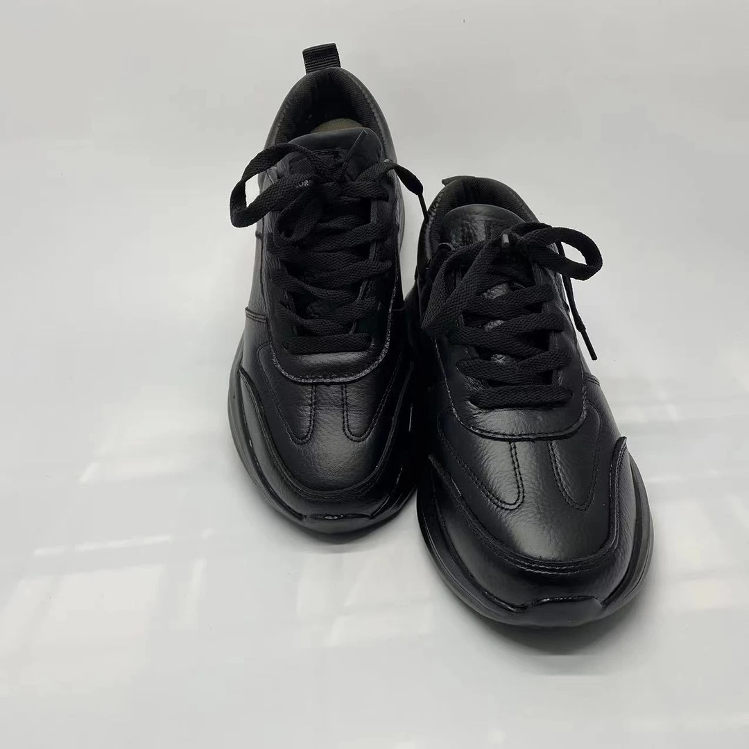 运动鞋男士黑色真皮舒适时尚轻便低帮系带