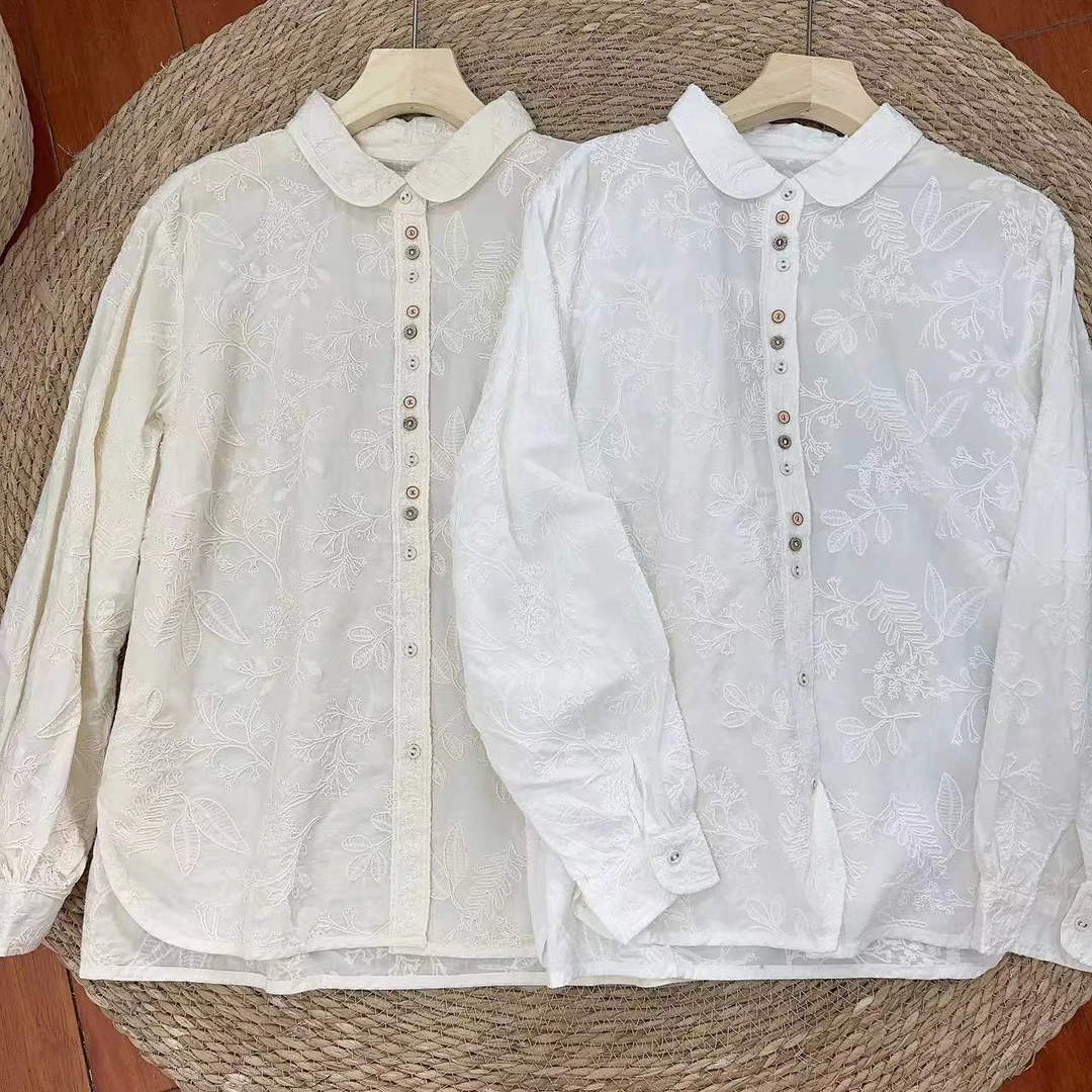 MANXMAN【枯木逢春】新款森系翻领立体提花刺绣百搭显瘦遮肉上衣