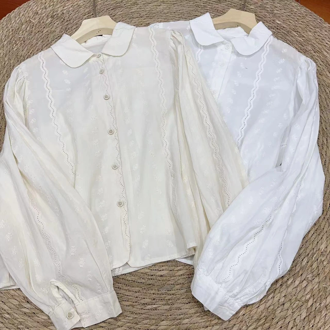 MANXMAN【繁星】韩系温柔新款翻领设计感刺绣单排扣百搭显瘦衬衫女